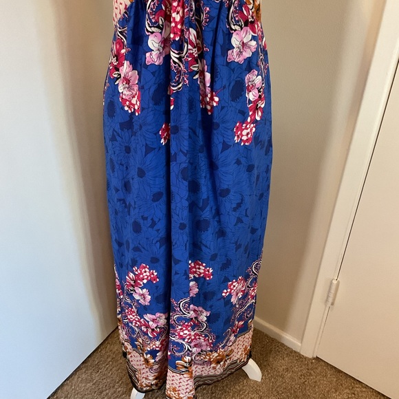 NWT La La Muse Blue Black Floral Strapless Halter Maxi Dress Size XL Boho Chic - Picture 4 of 7